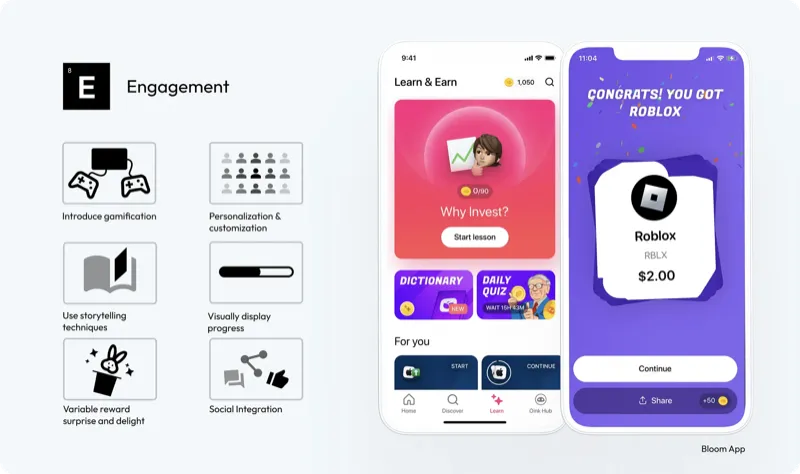 Engajamento: capturas de tela do app Bloom