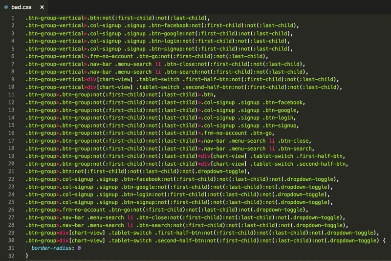 CSS morto: exemplo de CSS ruim que poderia ser identificado