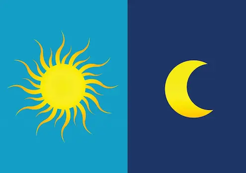 Dark Mode: imagem mostrando Sol e Lua lado-a-lado.