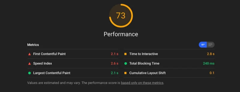 Exemplo de relatório do Lighthouse para Cumulative Layout Shift.