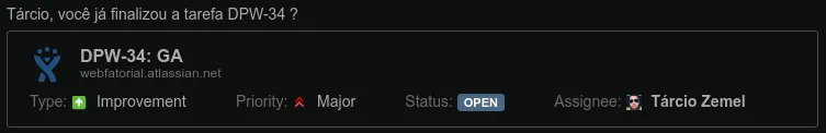 Exemplo de citação de tarefa JIRA no HipChat