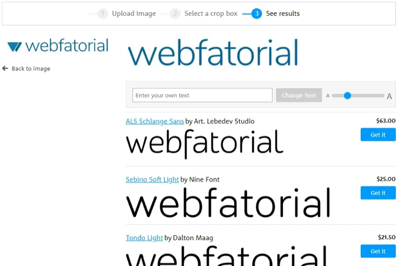 Identificador de fontes: sugestões de fontes do WhatTheFont.