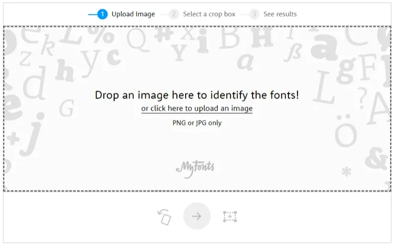 Identificador de fonte: imagem da tela de upload do WhatTheFont.