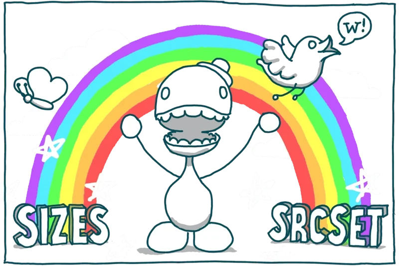 Imagens responsivas com srcset e sizes: arco-íris