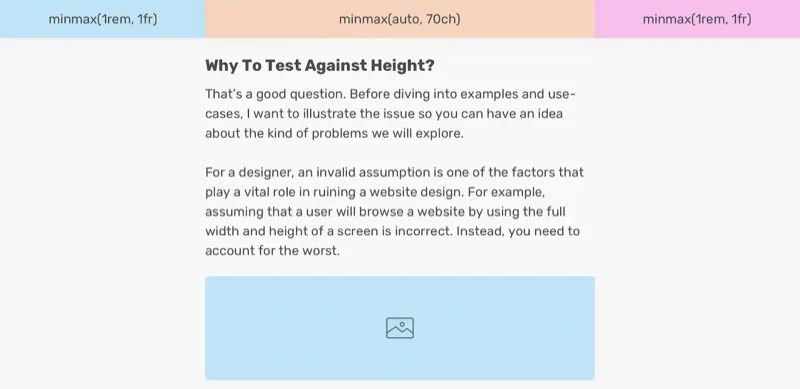 Layout de artigo centralizado usando CSS Grid, minmax() e a unidade ch.
