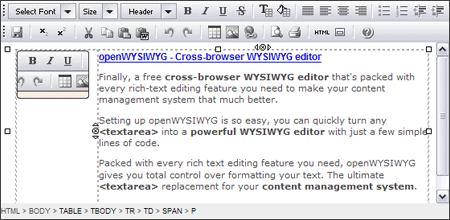Melhores editores WYSIWYG: OpenWysiwig