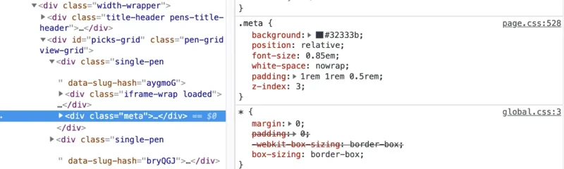 Source Maps em produção: exemplo de código CSS inspecionado nas DevTools.