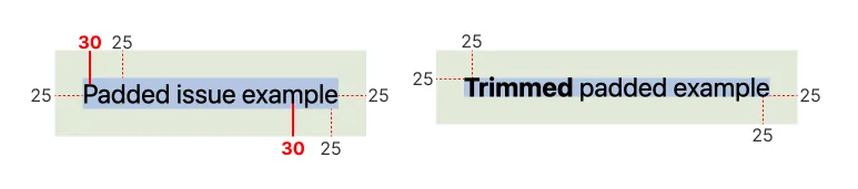 Dois exemplos: o primeiro com padding de 10px e meia-entrelinha, o segundo com text-box: trim-both cap alphabetic aplicado